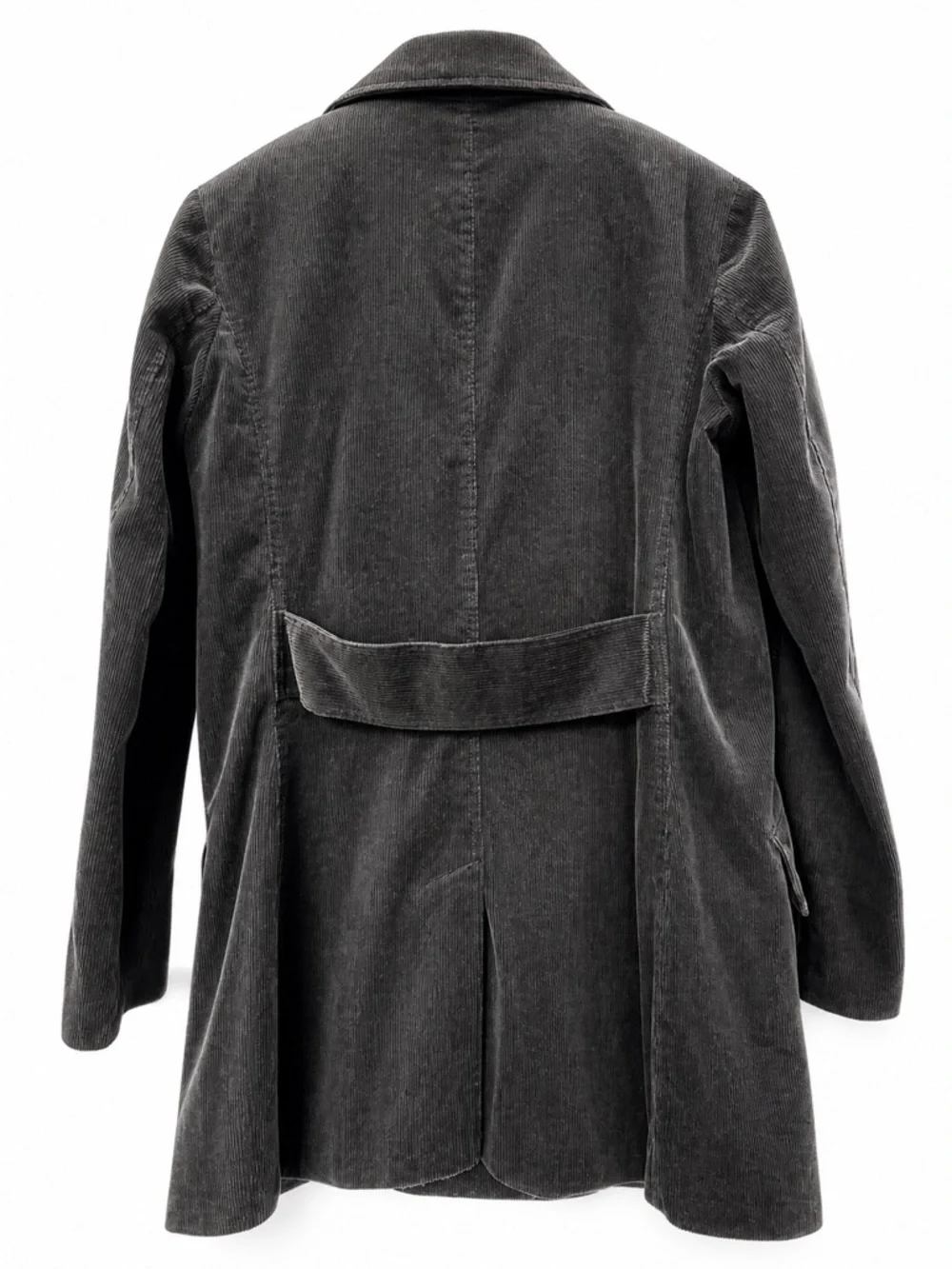H&M Black Corduroy PeaCoat Double Breasted Longline Tailored Coat Size 12